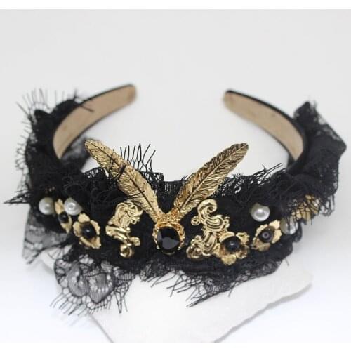 New Handmade Wedding Hair Accessories Luxury Charm Baroque Sequins Crown Tiara Hair Bands Headband Masquerade Feather Lace yarn