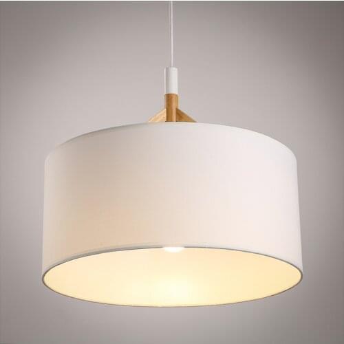 New Modern Black White Wood Fabric Hanging Light Nordic Simple Drum Pendant Lamp Home Kitchen Lighting Restaurant Bedroom PL646