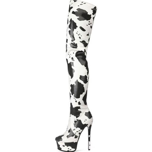 2020 New Arrival Latest Design Cow Print Platform Women Winter Thigh High Sexy Long Boots Customized Big Size 45