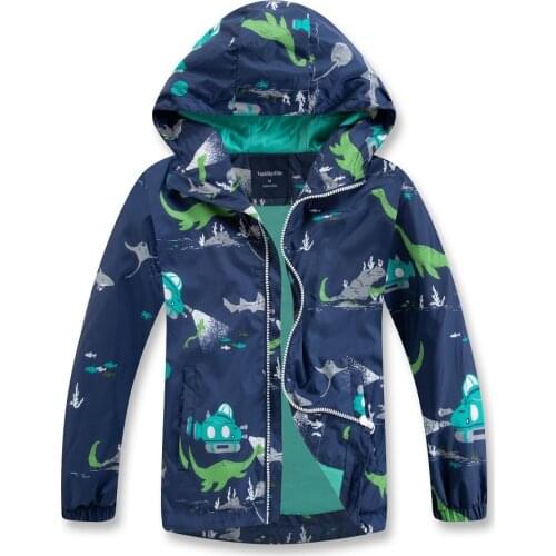 Autumn Boys Jakcet For Children Clothes Cartoon Print WaterProof Outwear Warm Hooded Teenage Coat For Kids Fleece Clothes 4-12Y