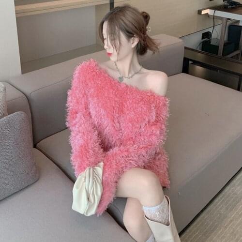 Women O-Neck Fleece Warm Solid Sweater Winter Jumper Female Girls Halter Backless Top Clothings