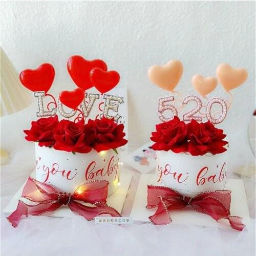 Pearl LOVE Heart Cake Topper for Birthday Party Decorations Anniversary Dessert Baking Supplies Valentine Love Gifts
