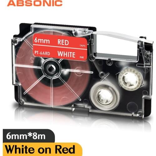 XR-6ARD White on Red 6mm Label Tape Cartridge Ribbon Printer Replacement for Casio KL-HD1 KL130 KL-60SR KL-780 KL-P1000 KL-G2