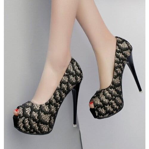 2018 women pumps super high heels 12cm platform 4cm sexy party wedding fashion shoes peep toe lace slip on elegant lady shoes