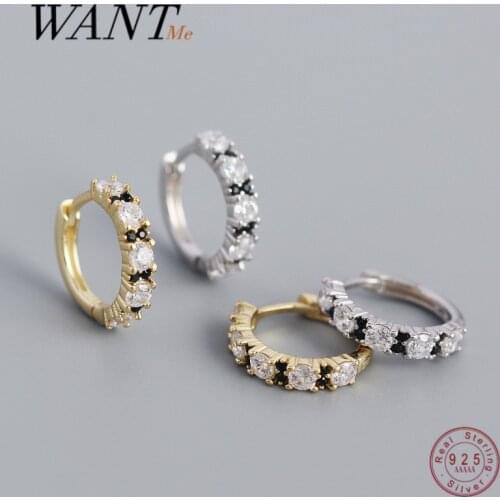 WANTME 925 Sterling Silver Punk Gothic Black Zircon Piercing Ear Buckle Earrings for Women Rock Huggie Party Hoop Jewelry 2021