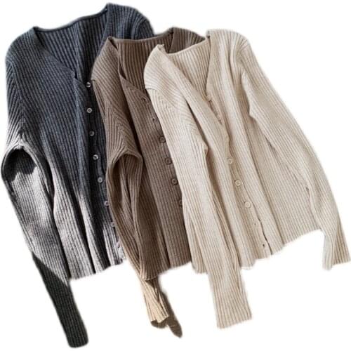 2021Fashion shortSlim-Fit V-Neck Soft Cardigans Sweater Women Coats Office Lady Autumn Knitwear Vintage Full Sleeve New Tops