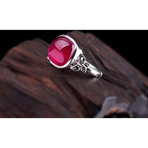Vintage Female Ruby Stone Finger Ring Elegant 925 Silver Butterfly Wedding Ring Simple Adjustable Engagement Rings For Women