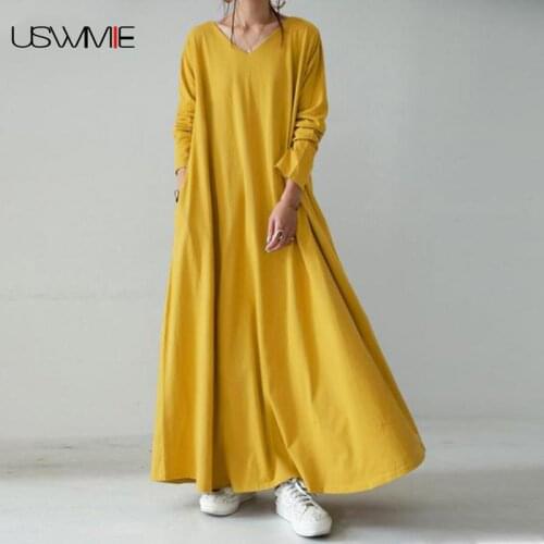 Free Shipping Elegant Dress New Spring/autumn Retro Outwear V-neck Solid Color Long Sleeve Dress Women Pockets Plus Size Dress