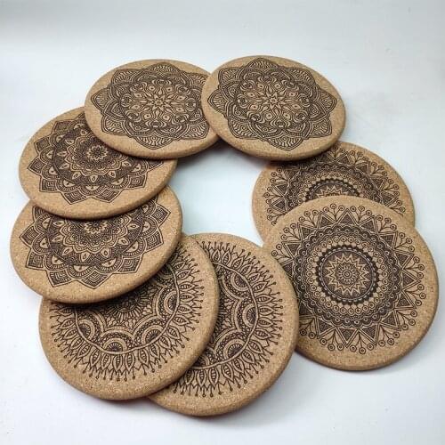 1 Set of 12PCS Creative Nordic Mandala Design Round Shape Wooden Coasters with Rack(1*Rack and 12 Coasters)