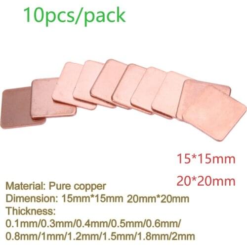 10pcs 0.1/0.3/0.4/0.5/0.6/0.8/1mm DIY Copper Heatsink Thermal Pad Heat Sink Sheet Thickness For Laptop GPU CPU Chip RAM Cooler