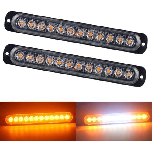 2x 12 LED Ultra-thin Strobe Light Car Motorcycle Truck Side Emergency Warning Flashing Lamp Truck Trailers Police Light Flasher