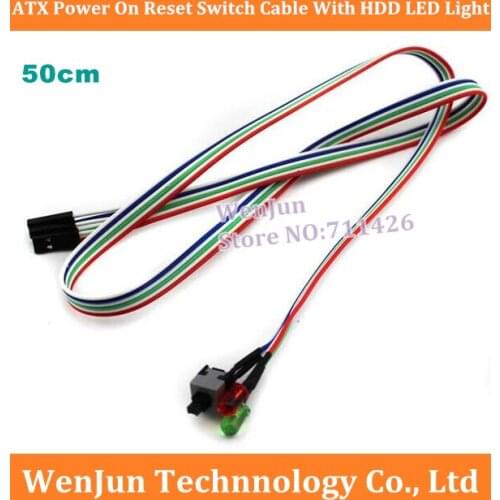 300PCS DHL Free Shipping PC Desktop Computer Case ATX Power On Reset Switch Cable With HDD LED Light 50CM