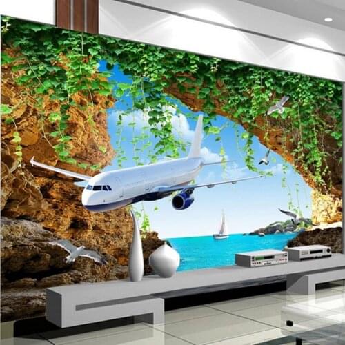 Beibehang Customize any size 3D photo plane sea view wallpaper live room bedroom wallpaper for walls 3 d papel de parede 3d
