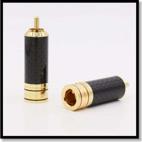 4pcs High quality Copper Carbon fiber RCA Plug Gold Plated Audio Video Adapter Connector