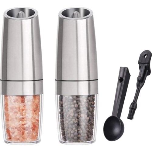 ABSS-Gravity Electric Salt and Pepper Grinder Set Of 2, Battery Powered Pepper Shakers, Automatic Pepper Mills with Led Light, A