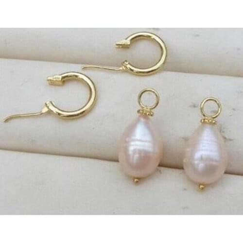 Free shipping>>>>noble jewelry huge AAA ++13x11MM pink BAROQUE PEARL DANGLE EARRING 14K/20 YELLOW GOLD hook