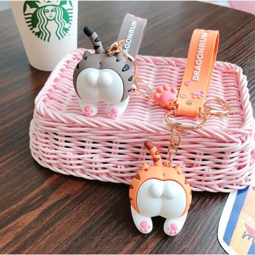 Cute Spoof Cat Resin Keychain Cartoon Funny Cat Butt Key Chain for Women Couple Car Bag Charm Key Ring Jewelry Gifts