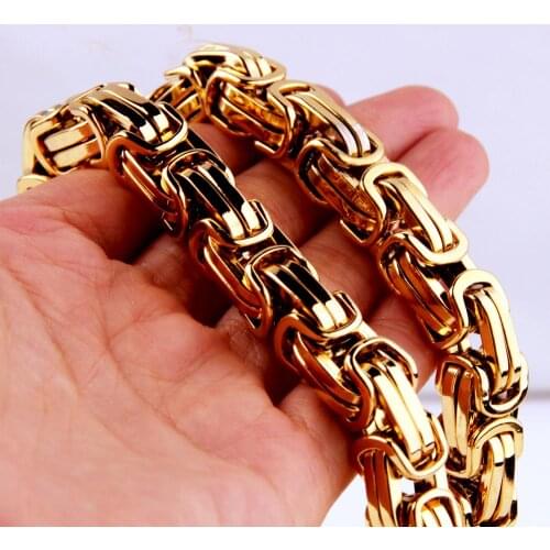 Punk Style Byzantine Boxes Chain for Men Boys 316L Stainless Steel Gold Tone 8/12/15mm 7-40inch Jewelry Gift