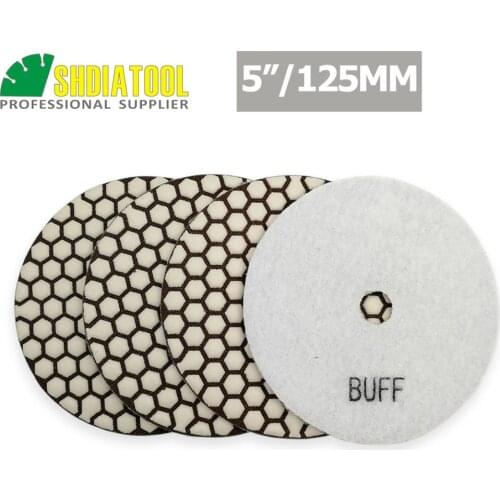 SHDIATOOL 4pcs 5"#WBUFF B Diamond dry polishing pads 125mm Sanding Disc For Granite Marble Stone