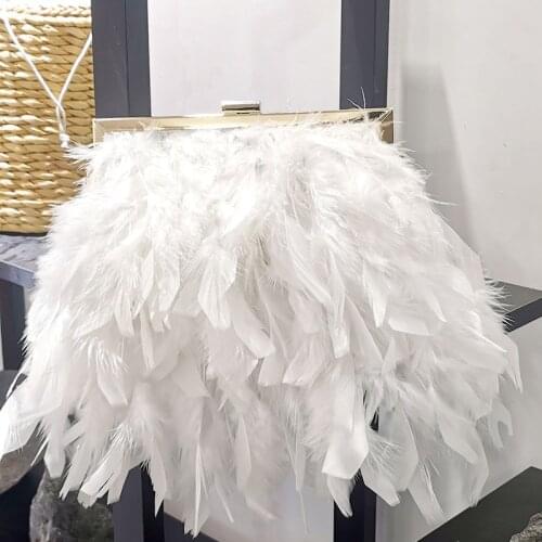 Designer Party Purse Elegant Womens Feather Handbag Evening Clutch Bag White Pearl Chain Shoulder Bag FTB310