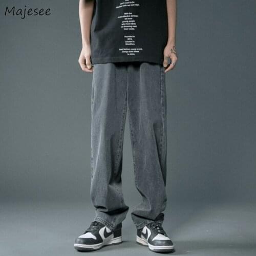 Jeans Men Loose Straight Simple Zipper Solid Denim Wide Leg Breathable Trousers Hip Hop All-match Korean Style Streetwear Couple
