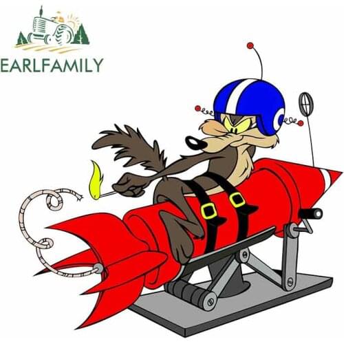 EARLFAMILY 13cm x 11.8cm Cartoon Car Sticker FOR Wile E Coyote Rocket Vinyl Decal Anime Car Styling Waterproof Accessories