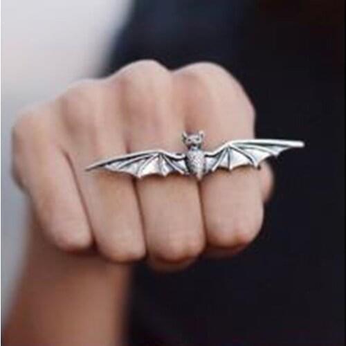 Fatpig Fashion Punk Style Bats Two Fingers Rings for Women Retro Bronze and Silver Color Alloy Personality Ring 2020