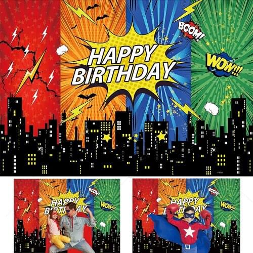 Superhero Birthday Backdrop Super Heros Cityscape Buildings Baby Shower Newborn Kids Party Photography Background Photo Studio