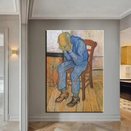 100% Handmade Vincent Van Gogh Oil Painting old man with his head in his hands Canvas Painting Portrait Free Shipping