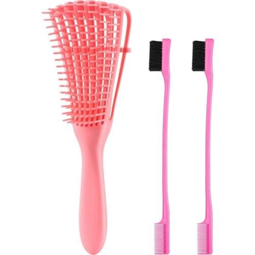 3 Pieces Detangling Brush Set with Edge Brush Double Sided, Hair Detangler for Afro America Textured 3A to 4C Kinky Wavy