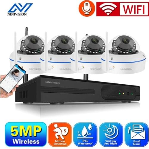4CH Wireless NVR 5MP HD Outdoor Home Security Camera System CCTV Video Surveillance NVR Kit Waterproof Wifi Camera Set P2P