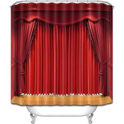 Red curtain stage shower curtain lining bathroom Durable Fabric Mildew Bathroom Accessories Creative with 12 Hooks 180X180CM