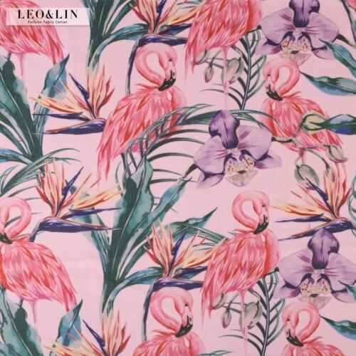 LEO&LIN Beige Vintage Clothing Red Flamingo Leaf Print Polyester Organza Patchwork Fabric Desginer Sewing Design Tissus DIY 50cm