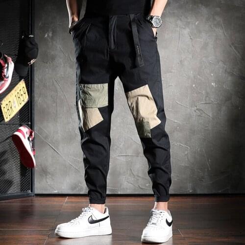 Summer Thin Black Casual Pants Men Fashion Patchwork Patch Trousers