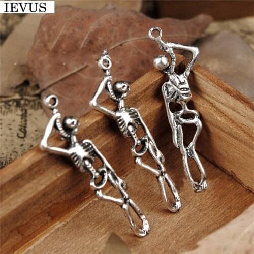 Hot selling 20 piece/lot 42mm*11mm antique silver plated skeleton charm skull charm for diy jewelry making