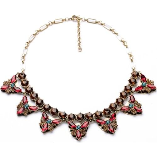 Bulk Price New Design Vintage Resin Glass Pendants Necklace Antique Gold Color Elegant Women Statement Necklace