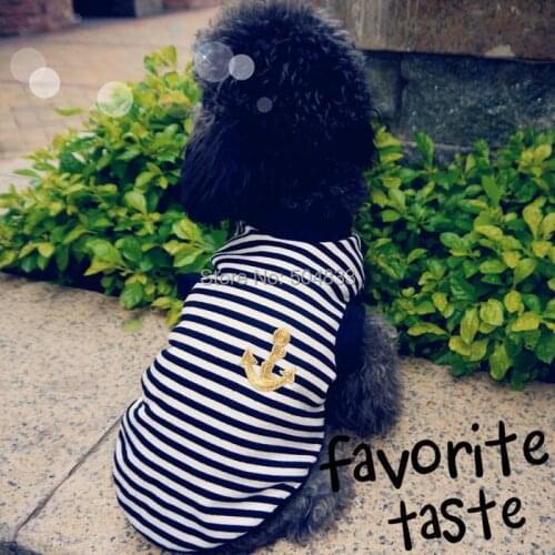 Anchors Emboridery Patch Dog Puppy Stripe Vest Pets Sailor T Shirt Summer Clothes XS-L