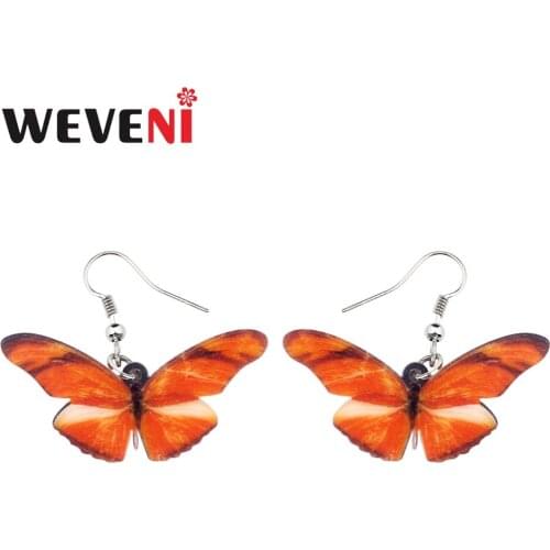 WEVENI Acrylic Cute Orange Butterfly Earrings Long Drop Dangle Trendy Party Insect Jewelry For Women Girls Brincos Wholesale