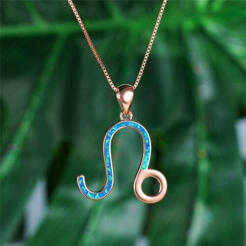 Minimalist Female Blue Opal Pendant Necklace Cute rose gold color Chain Necklaces For Women Dainty Leo Bridal Wedding Necklace