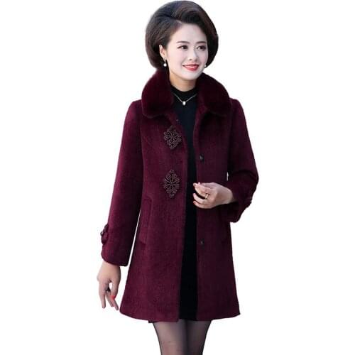 Fashion Women Mink cashmere Woolen Coat Winter New Middle-aged and elderly Plus Size Thick Warm Woolen Coat Female Outwear T358
