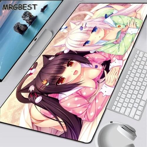MRGBEST Anime Cat Girl Mouse Pad Gamer 90x40cm Game Pads Laptop Notebook Desktop Non-slip Rubber Game Mat Chocolate and Vanilla