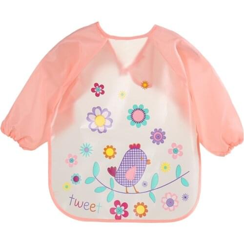 Cartoon multifunctional waterproof cute print baby long sleeve bibs PEVA baby apron with pocket