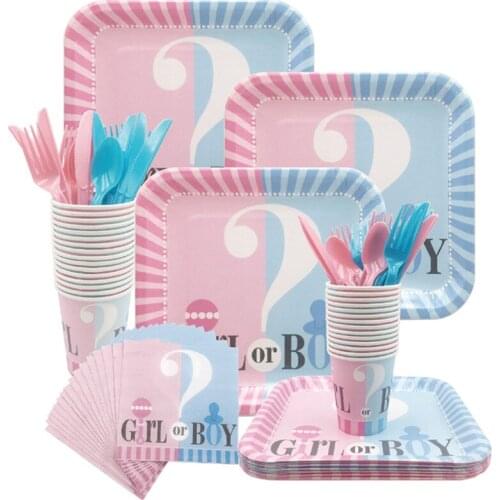 Gender Reveal Party Supplies Kit Boy or Girl Tableware Decorations for Baby Shower Baby Gender Reveal Plates Cups