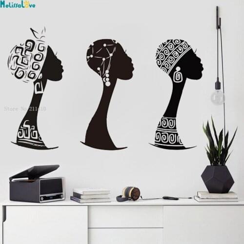 Set Of 3 African Woman Girl Wall Decal Sofa Bedroom Tribal African Women Beauty Sticker Living Room Vinyl Home Decor YT3367