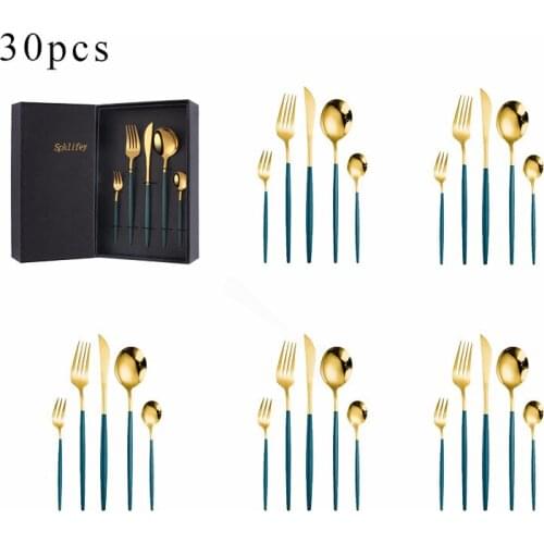 Home Tableware Green Gold Dinner Set Stainless Steel Cutlery Set Dinnerware Set Kitchen Spoon Knife Fork Eco Friendly Flatware