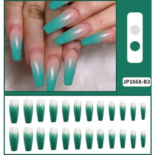 High Quality 24pcs Turquoise Gradients Wear Long Paragraph Fashion Manicure Patch False Nails Save Time Wearable Nail Patch