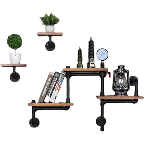 Loft Retro Industrial Style Shelf Wall Wrought Iron Solid Wood Water Pipe Wall-mounted Coffee Shop Bar Wine Cabinet Wine Rack