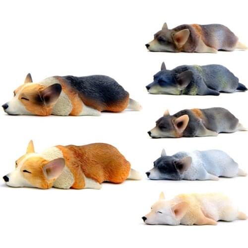 Single Sale Corgi Dog Sleeping Puppy PVC Mini Action Figures Toys Landscape Decoration Pet Dog Models Dolls for Kids Toys Gifts