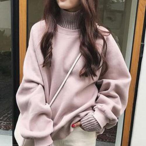 Autumn And Winter Fashion High Collar Plus Velvet Warm Sweater Korean Version Of The Loose Long-sleeved Tops Womens Sweater