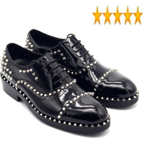 Pointed New Social Male Shoe Toe Rivets Mens Dress Party Wedding Oxford Shoes Men Lace Up Thick Platform Footwear Man